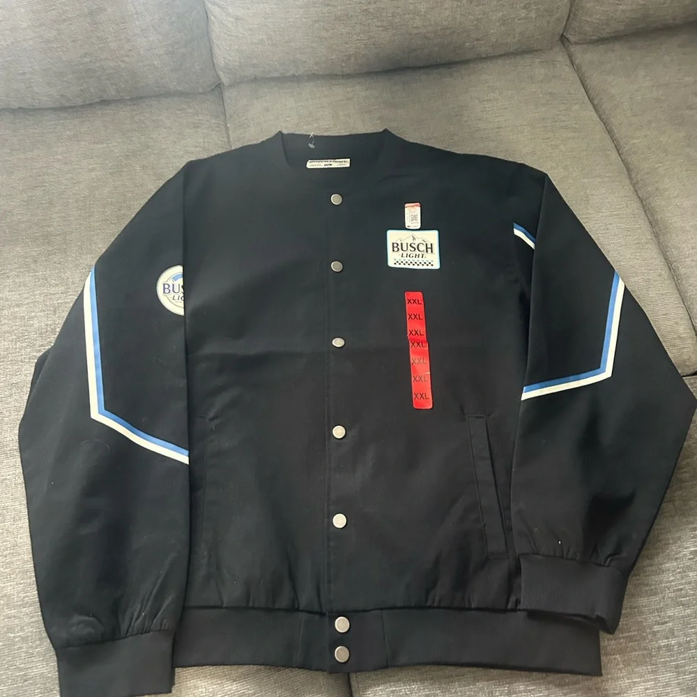 Busch Light Racing Jacket Snap Closure Black W/Busch Logo Size XXLarge NWT - Picture 7 of 9